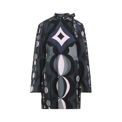 Pucci Geometric Pattern Long Sleeve High Neck Dress In Multi