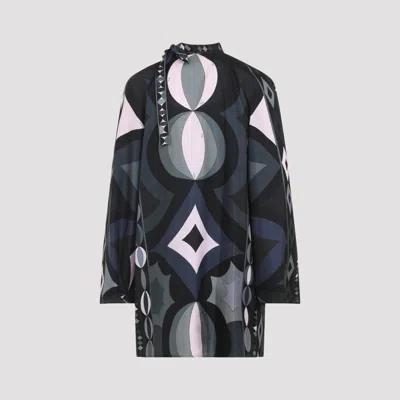 Pucci Geometric Pattern Long Sleeve High Neck Dress In Multi
