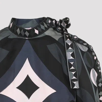 Pucci Geometric Pattern Long Sleeve High Neck Dress In Multi