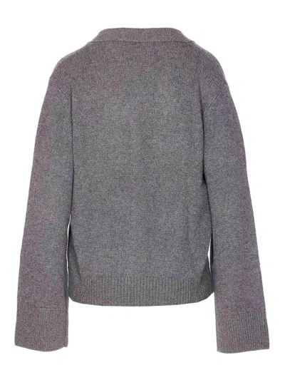 Lisa Yang V-neck Knit Cardigan With Front Buttons In Gray