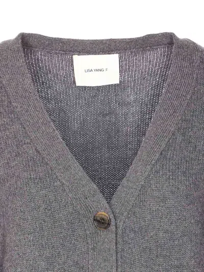Lisa Yang V-neck Knit Cardigan With Front Buttons In Gray