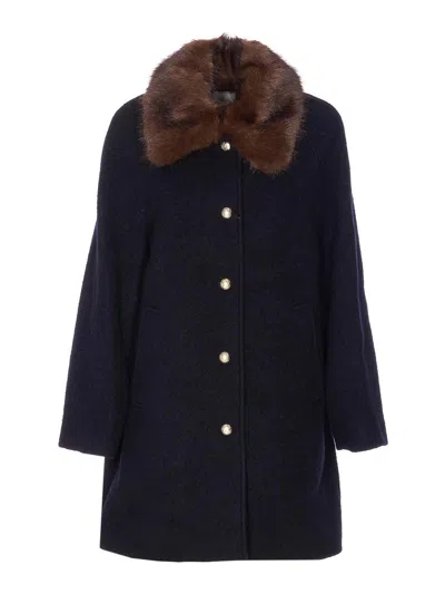 Dunst Boucle Wool Half Coat Dark Navy In Animal Print