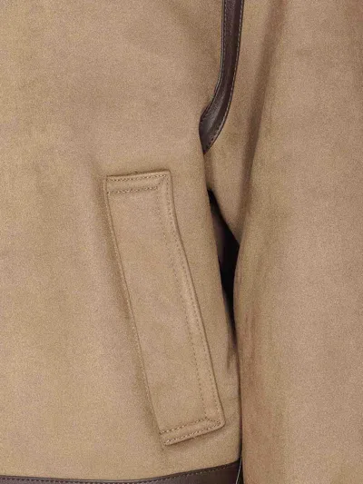 Dunst Khaki Beige Faux Fur Leather Jacket In Animal Print