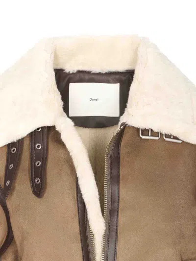 Dunst Khaki Beige Faux Fur Leather Jacket In Animal Print