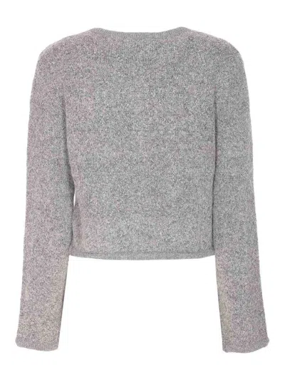 Dunst Grey Collarless Knit Jacket In Animal Print