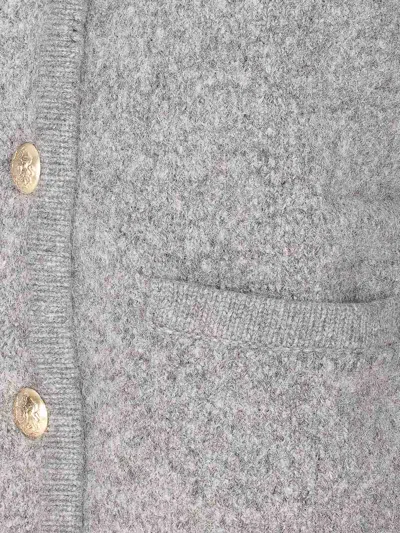 Dunst Grey Collarless Knit Jacket In Animal Print