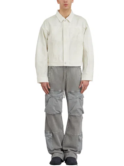 Entire Studios Collared Neck Denim Jacket Side Pockets In White