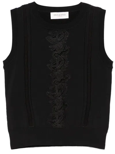 Ermanno Lace Detail Top In Black