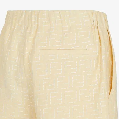 Fendi Men Jacquard Linen And Cotton Bermuda Shorts With All-over Ff Motif In Brown