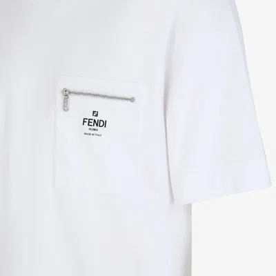 Fendi Men White Crewneck T-shirt With Log Print On The Front In Cotton Man