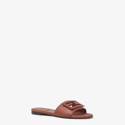 Fendi Baguette Leather Slides With Macro Selleria Topstitches In Pink