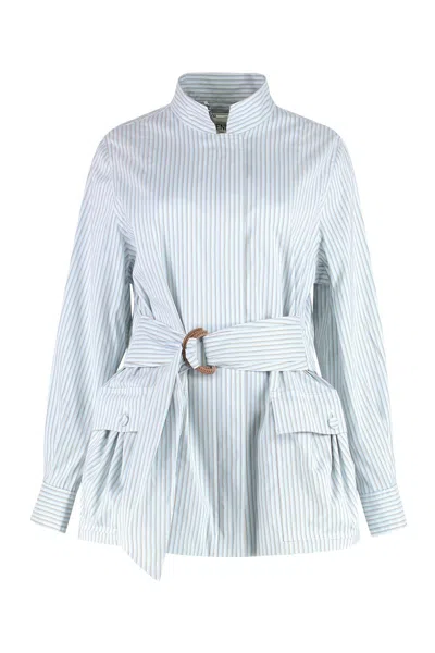 Fendi Belted Cotton Jacket In White