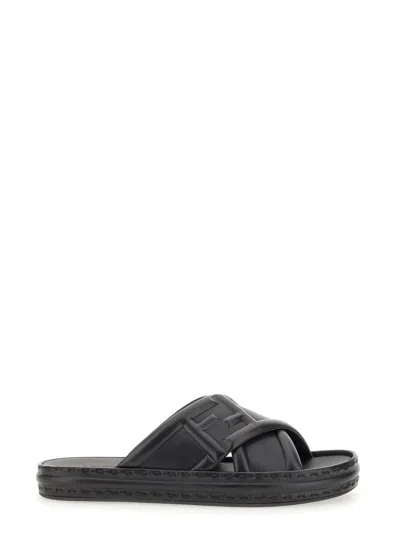 Fendi Ff Nappa Leather Sandals In Black