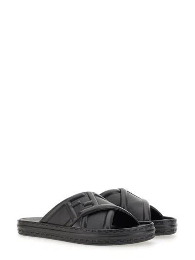 Fendi Ff Nappa Leather Sandals In Black