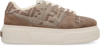 Fendi Match Canvas And Suede Low-top Sneakers In Brown