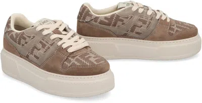 Fendi Match Canvas And Suede Low-top Sneakers In Brown