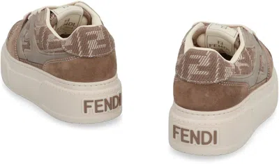 Fendi Match Canvas And Suede Low-top Sneakers In Brown