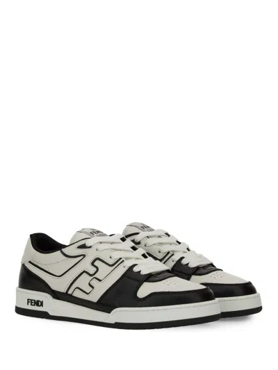 Fendi Leather Sneakers With Ff Lateral Logo In Black