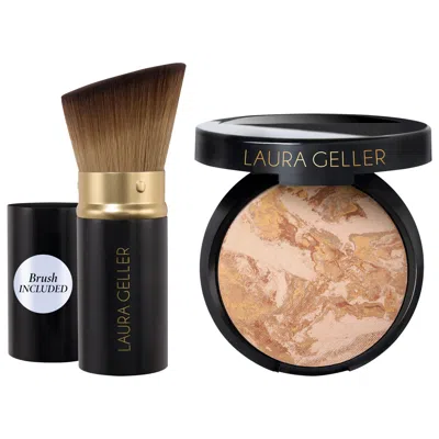 Laura Geller Balance And Brighten Color Correcting Baked Powder Foundation + Kabuki Brush Medium 0.32 Oz/9 G