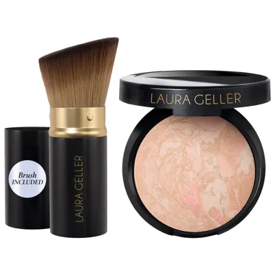 Laura Geller Balance And Brighten Color Correcting Baked Powder Foundation + Kabuki Brush Porcelain 0.32 Oz/9 G In Multi