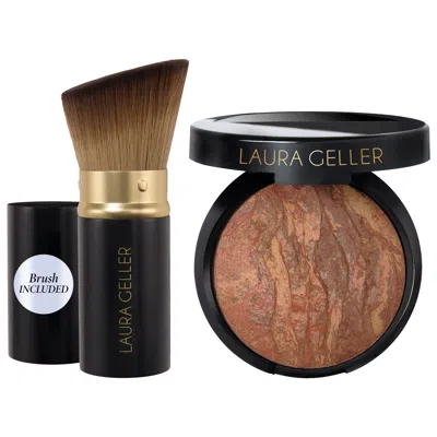 Laura Geller Balance And Brighten Color Correcting Baked Powder Foundation + Kabuki Brush Deep 0.32 Oz/9 G In Multi