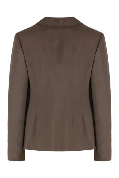 Fendi Wool-mohair Blend Blazer In Brown