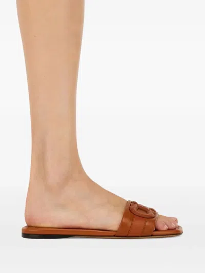 Ferragamo Gancini Slide In Cognac Leather Women In Brown