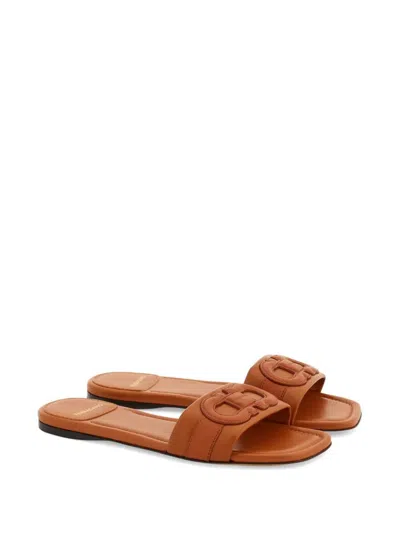 Ferragamo Gancini Slide In Cognac Leather Women In Brown