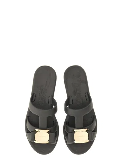 Ferragamo Strappy Slide Sandal Gold Hardware In Animal Print