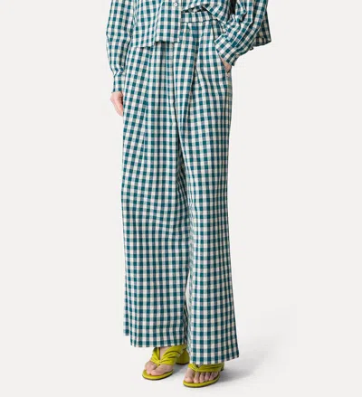 Forte Forte Cotton Gingham Wide Leg Pants In Blue
