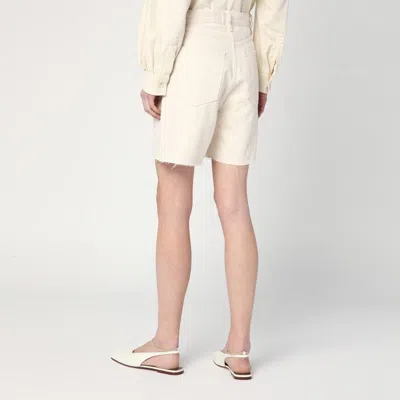 Frame Butter-coloured Denim Bermuda Shorts In White