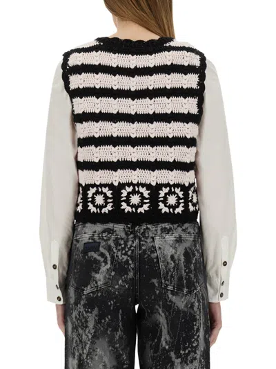 Ganni Crochet Tie String Vest In Black