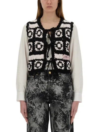 Ganni Crochet Tie String Vest In Black