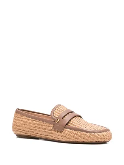 Gianvito Rossi Marbella Leather-trimmed Raffia Loafers In Brown Textile