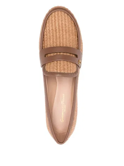 Gianvito Rossi Marbella Leather-trimmed Raffia Loafers In Brown Textile