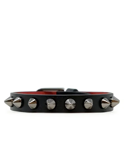 Christian Louboutin Black Calf Paris Leather Metal Spikes Cabata Bracelet In Black