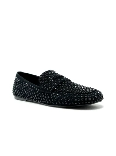 Elena Iachi Black Leather/glitter Loafer In Black