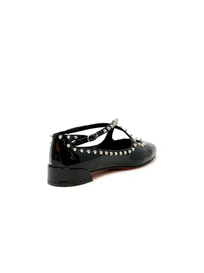 Christian Louboutin Black Patent Leather Pilouta Jane Spikes Flat Ballerinas In Black