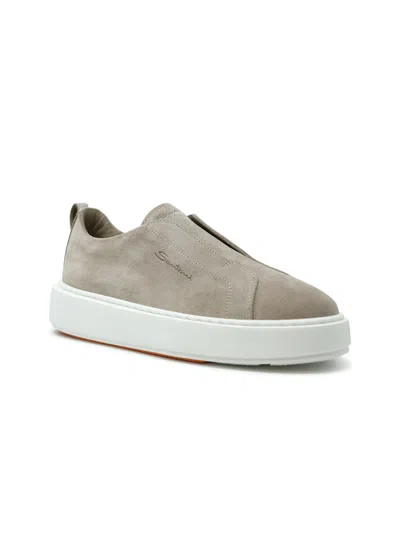 Santoni Beige Suede Sneaker In Multi