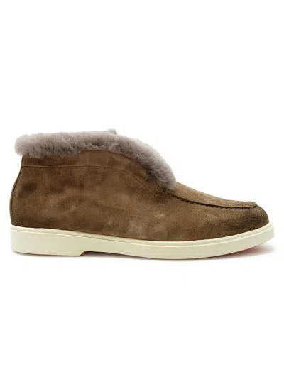 Santoni Suede And Fur Desert Boot In Brown
