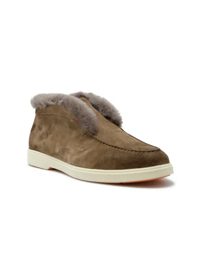 Santoni Suede And Fur Desert Boot In Brown