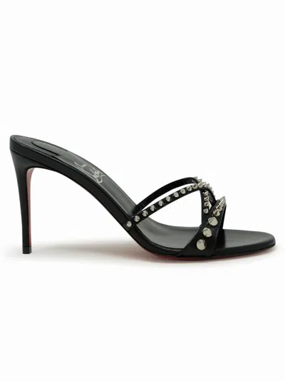 Christian Louboutin Black Leather Spikes Tatoosh 85 Mules In Black