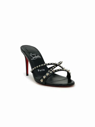 Christian Louboutin Black Leather Spikes Tatoosh 85 Mules In Black