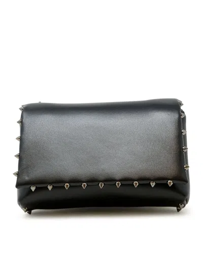Christian Louboutin Black Soft Nappa Leather Spiky Pouch Bag In Blue