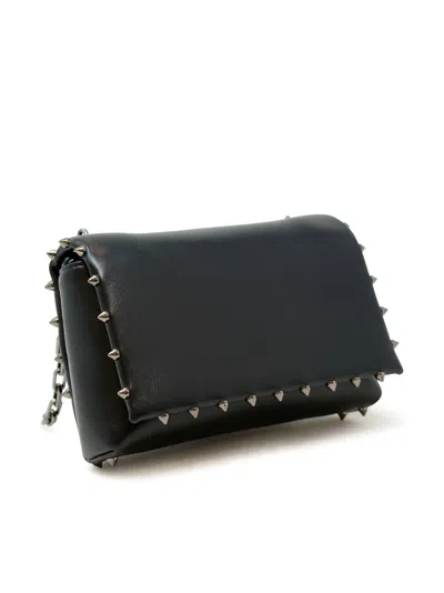 Christian Louboutin Black Soft Nappa Leather Spiky Pouch Bag In Blue