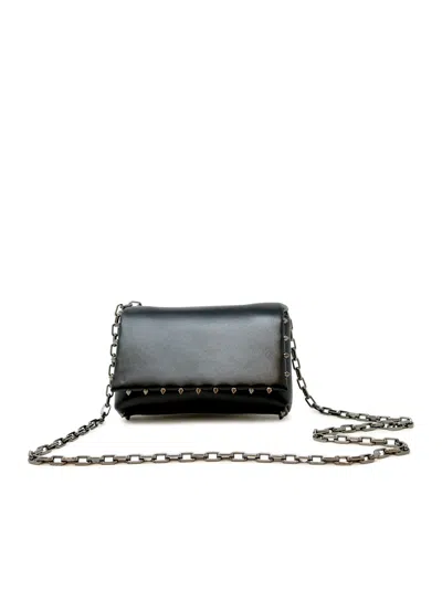 Christian Louboutin Black Soft Nappa Leather Spiky Pouch Bag In Blue