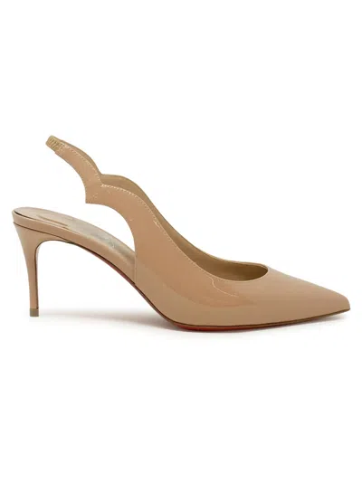 Christian Louboutin Nude Patent Hot Chick Sling 70 Pumps In Neutral