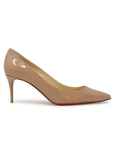 Christian Louboutin Nude Patent Kate 70 Pumps In Brown