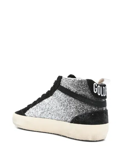 Golden Goose Mid Star Glitter Upper Suede Toe He In Silver