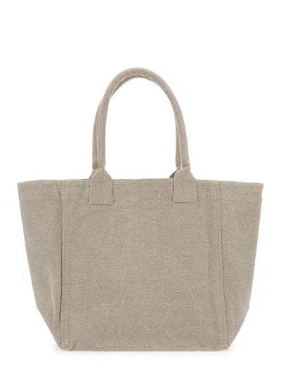 Isabel Marant Beige Shopper Bag With Logo Embroidery On The Front And Double Handles In Cotton Woman In Neutral
